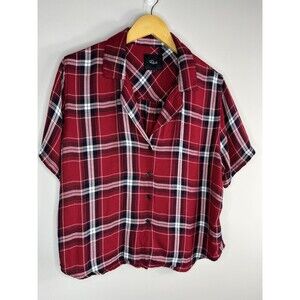 Rails Plaid Short Sleeves Blouse Shirt Top Size L Red Crimson Navy